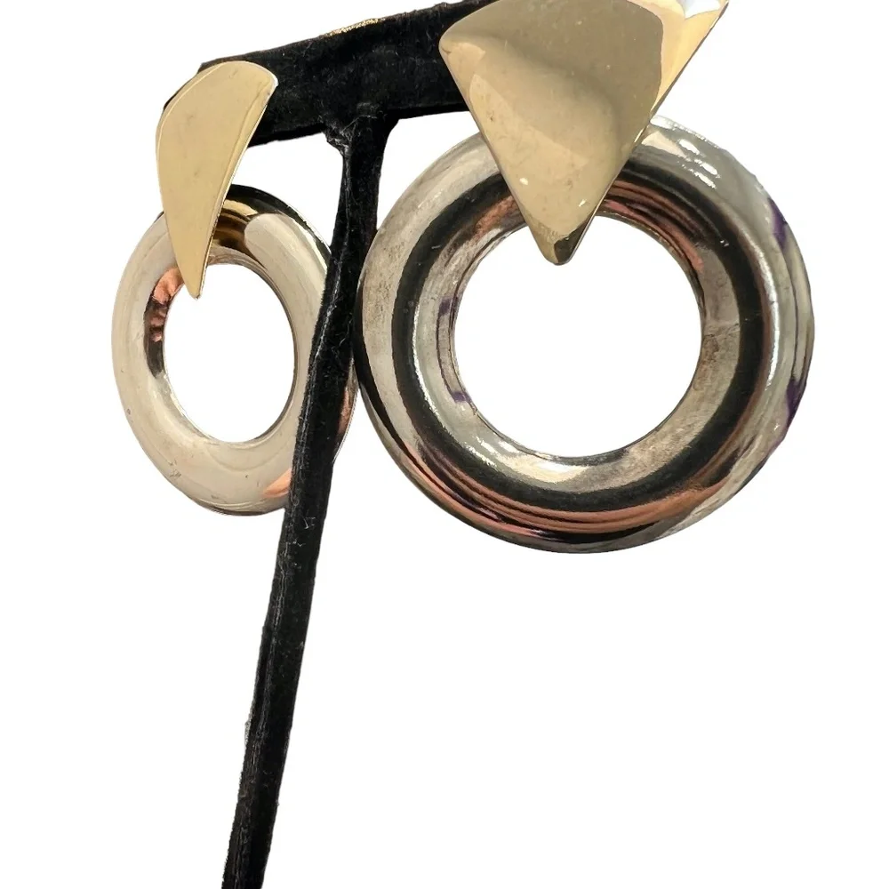 VINTAGE 1980'S GOLD & SILVER DOOR KNOCKER EARRINGS